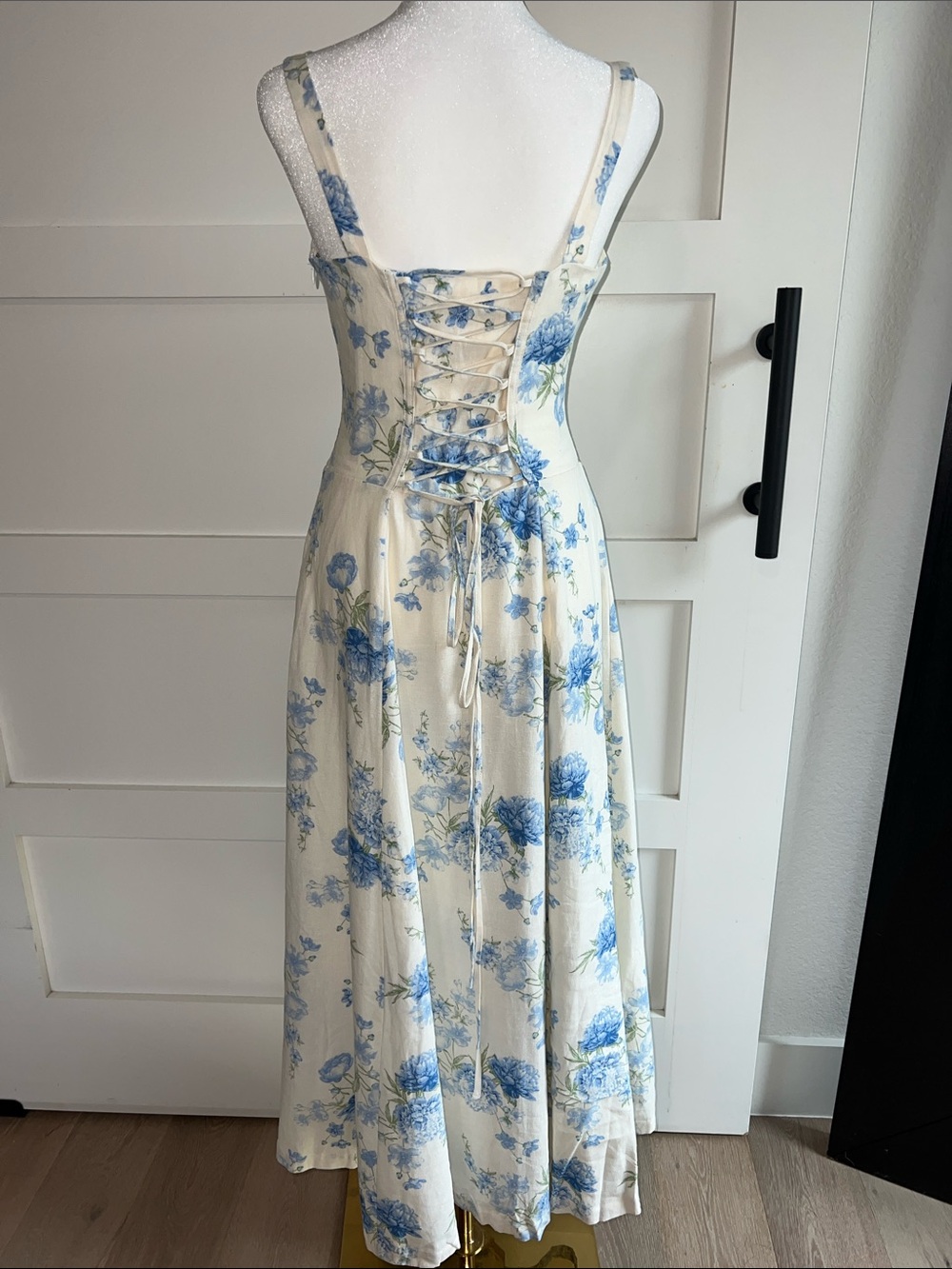 Blue Floral Cream Maxi Dress - Sleeveless Summer Dress - Picture 6 of 8